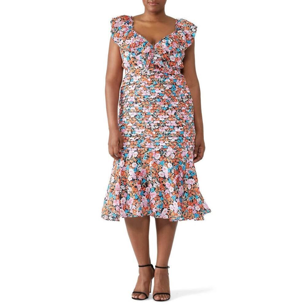 La Maison Talulah Women’s Xl Cloud Nine Multi Floral Ruffle Midi Dress